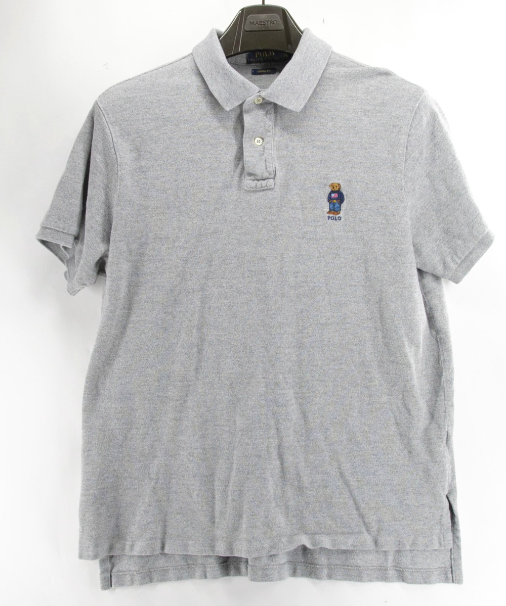Polo Ralph Lauren Boys Youth XL Gray Polo Short Sleeve Collared Teddy Bear Logo
